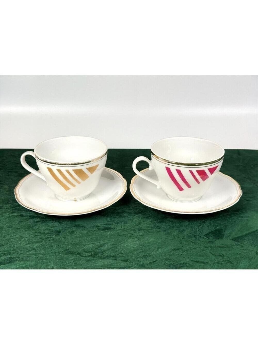 Set of 2 Vintage Kahla GDR Geometric Porcelain Tea Cups and Saucers East Germany - Picture 14 of 14
